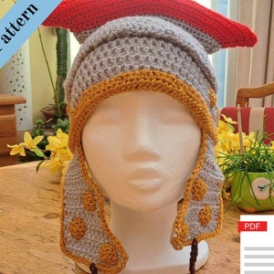 Crochet Roman centurion helmet hat pattern, PDF file, **Digital Download**, unisex roman hat, cosplay roman, roman armour, historical helm