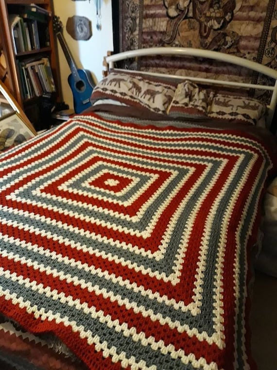 Crochet Blanket Large Double Bed Throw Warm Cover Winter Etsy