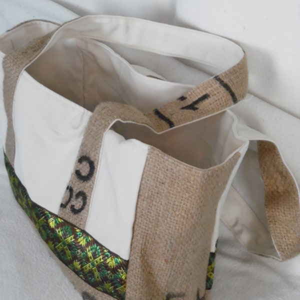 Sac Marjolaine beige et ruban vert