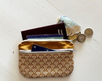 Porte monnaie /  porte cartes femme, tissu et suédine