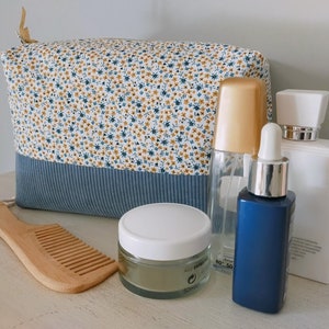 Très grande trousse de toilette / maquillage petites fleurs bleu image 1