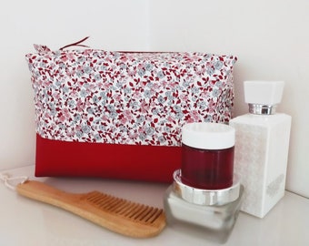 Très grande trousse de toilette, pour femme, petites fleurs rouges