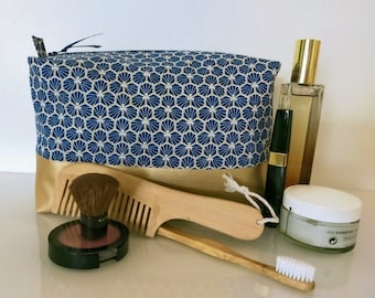 Très grande trousse de toilette, homme, femme tissu coton, simili cuir