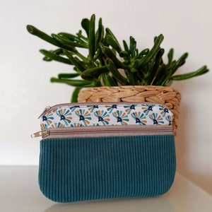 Porte monnaie /  porte cartes femme, cadeau pour elle, tissu et velours côtelé, cadeau pour elle