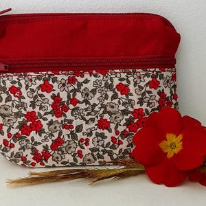 porte monnaie / porte cartes, tissu coton liberty rouge fonce, cadeau pour elle, maman