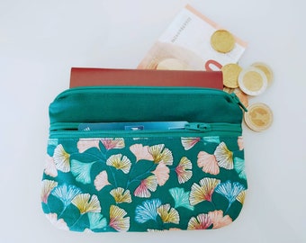 Women's coin purse / card holder in emerald flower fabric