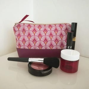 Kit, pouch, cotton fabric and imitation leather makeup, gift for her
