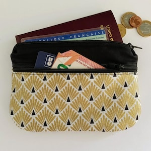Porte monnaie /  porte cartes, tissu coton palmiers or et noir, cadeau pour femme