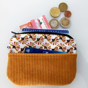 Women's coin purse / card holder, fabric and velvet image 2