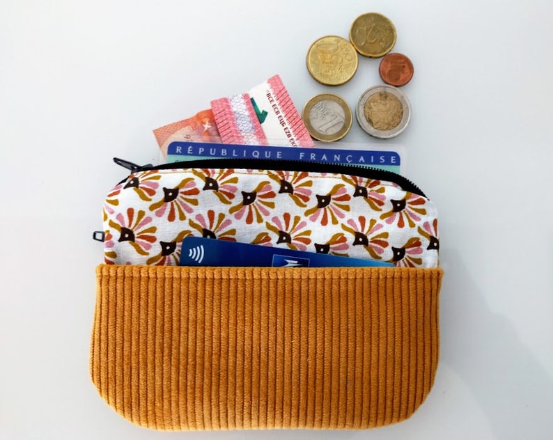 Women's coin purse / card holder, fabric and velvet image 2