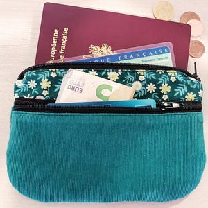 Porte monnaie /  porte cartes fleurettes pour femme tissu et velours, cadeau pour elle,