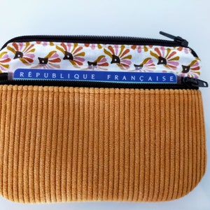 Women's coin purse / card holder, fabric and velvet image 3