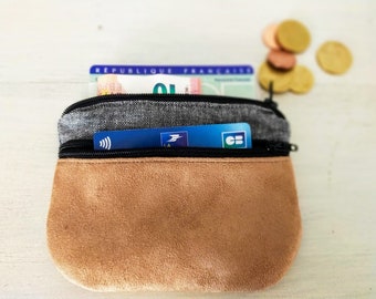 tweed and chamois suede coin purse / card holder