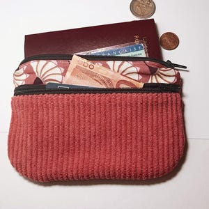 Monedero/tarjetero, tela de algodón y pana rosa viejo, regalo para mujer