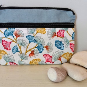 Porte monnaie / porte cartes tissu coton feuilles de ginkgo biloba