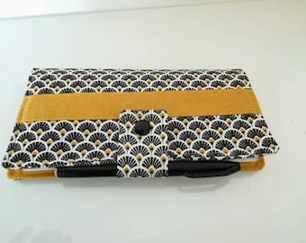 Checkbook holder / card holder black/yellow fan fabric