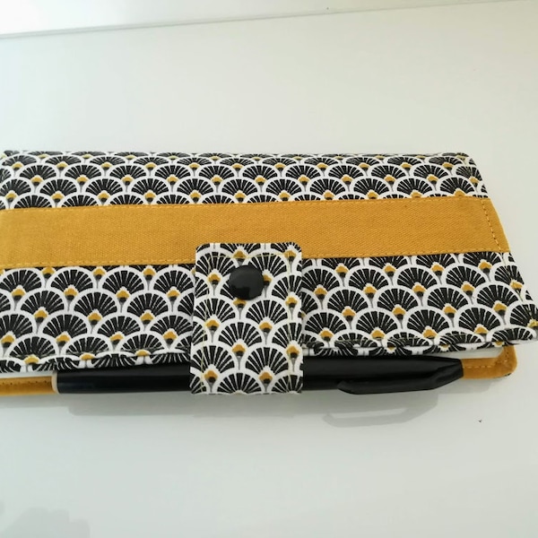 Porte chéquier / porte cartes tissu éventail noir /jaune