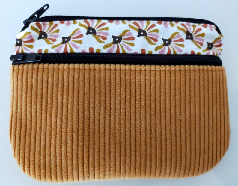 Women's coin purse / card holder, fabric and velvet image 4