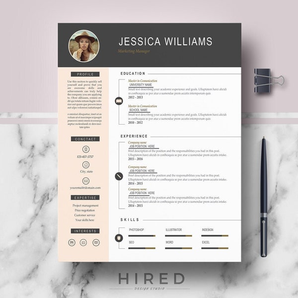 Resume Template with Photo | Curriculum Vitae | CV + Cover Letter format + References + Free Resume writing guide + icons | Instant Download