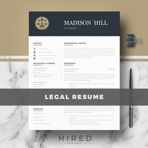 Lawyer Resume Template for Word & Pages. Professional Attorney Resume + Matching Cover Letter format + References + Action verbs + samples