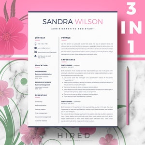 Creative, modern & professional Resume / CV Template for Word & Pages: "Sandra Wilson - Pink & Blue" 
Instant download Resume, cv + Cover Letter + References sheet + Resume Writing guide