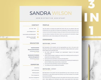 Administrative Assistant Resume. Professional Resume template for Ms Word and Pages 1, 2 & 3 Page Modern Resume CV templates (3 styles)