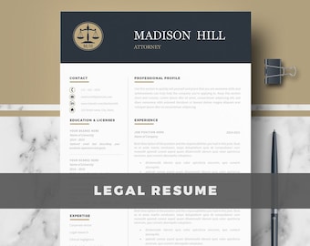 Lawyer Resume Template for Word & Pages. Professional Attorney Resume + Matching Cover Letter format + References + Action verbs + samples