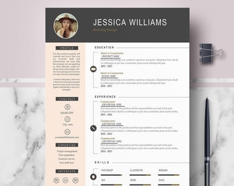 Resume Template with Photo | Curriculum Vitae | CV + Cover Letter format + References + Free Resume writing guide + icons | Instant Download