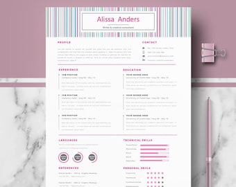 Creative CV; Resume Template, Modern CV Templates for Word & Pages; CV, Resume; Cover Letter; icons; tips | Instant Download Resume Template