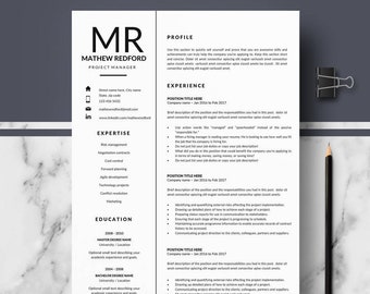 Professional Resume Templates; Minimalist Resume, CV template for Pages & Ms Word; Modern Resume, CV; Resume, CV design; Instant Download cv