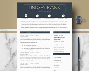 Sales Manager Resume Template design for Word and Pages; Resume format + Cover Letter template + References template. Instant Download CV