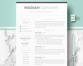 Professional Resume Template for Word & Pages, Modern Resume CV template + Cover Letter + Action Verbs List + Free tips; Instant Download