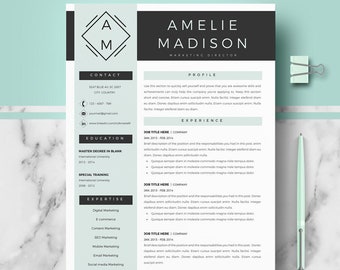 Professional CV Template for Ms Word and Pages; Creative resume template; Resume Layout and Matching Cover Letter format | Instant Download