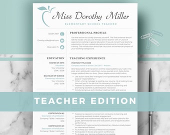 Teacher Resume Template for Word & Pages; Education Resume format + Teacher Cover Letter format + References template + Resume writing tips