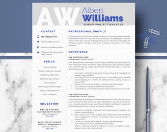 Professional Resume Template; Modern Resume, CV templates for Word & Pages; Instant Download Resume, CV design; 2,  3 page (US Letter + A4)