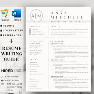 May include: A resume template with a modern design. The template includes sections for contact information, education, experience, skills, and a profile. The template is available in multiple formats, including PC, Mac, A4, and US Letter.