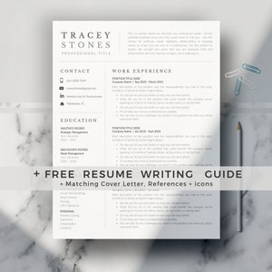 Easy Resume Template and Cover Letter for Word & Pages. 1, 2 and 3 Page Resume. Office Manager CV Template. Executive Resume, Finance Resume