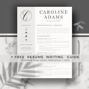 Instant Download Professional Resume Template + Matching Cover Letter and References for MS Word & Mac Pages
It also includes a writing guide with tips and tricks to successfully face your job interview.