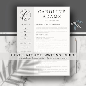 Sales Manager Resume. Professional Resume CV + Cover Letter format + References for Word & Mac Pages. Instant Download Creative CV Template