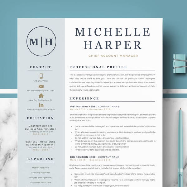 Professional & Modern Resume Template for Word and Pages | Resume Design | CV Template for Word | Professional CV | Instant Download resume