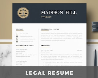 Lawyer Resume Template for Word & Pages. Professional Attorney Resume + Matching Cover Letter format + References + Action verbs + samples