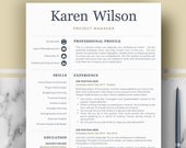 Project Manager Resume and Cover Letter format + References resume page + icons + Free Tips; Professional Resume Templates for Word & Pages