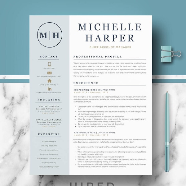 Professional & Modern Resume Template for Word and Pages | Resume Design | CV Template for Word | Professional CV | Instant Download resume