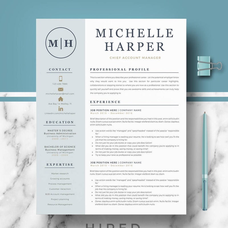 Resume Template Downloads Etsy