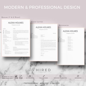 May include: A modern resume template with a professional design. The template includes a resume, cover letter, and references page. The template is fully editable and includes matching cover letter and references pages.