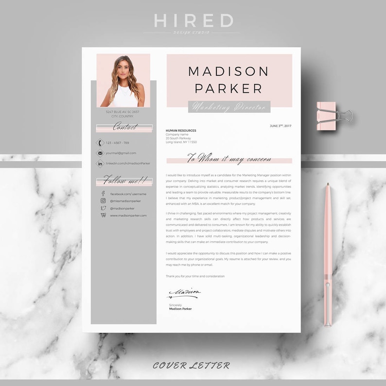 Creative & modern Resume / CV Template for Word AND Pages Professional Resume / CV design, Cover Letter, References, tips Instant Download image 3