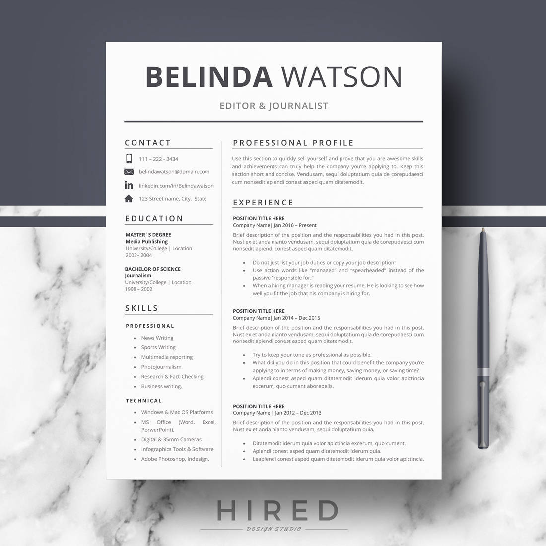 Professional Resume, CV Template Modern Resume, CV for Word & Pages ...