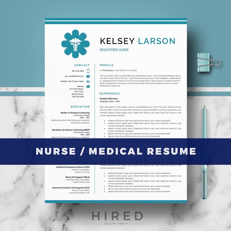 Nurse / Doctor Resume Template for Word and Pages. RN Nurse resume, cv template "Kelsey"
Instant download resume + Cover letter +References page + free resume writing guide + icons