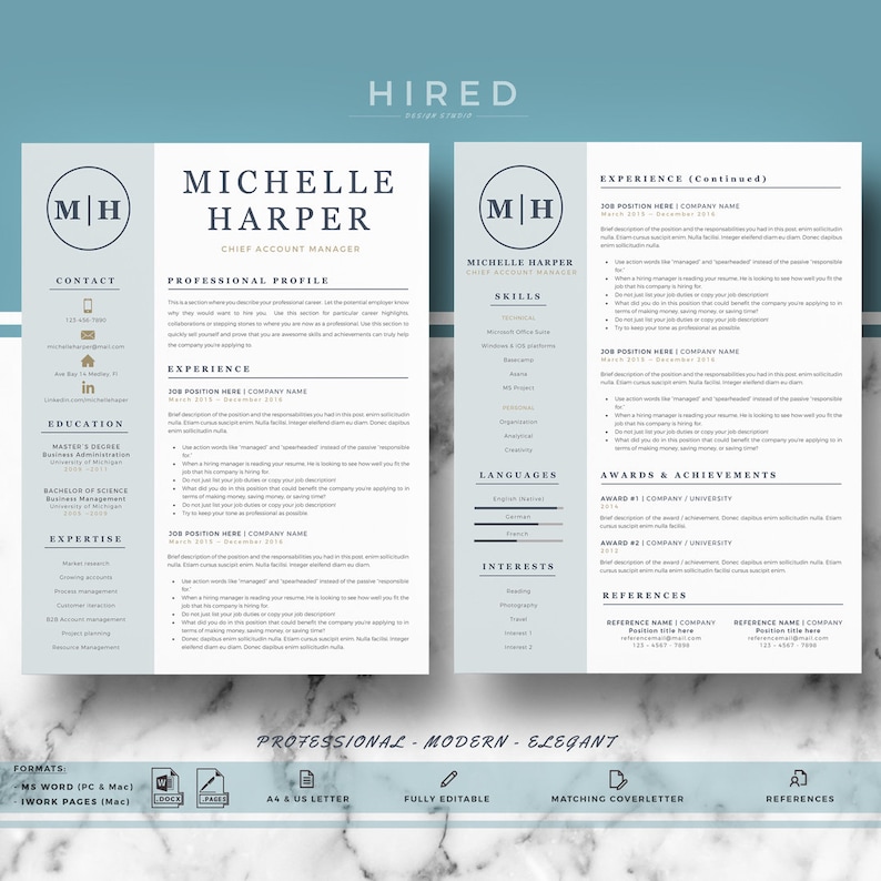 Professional & Modern Resume Template for Word and Pages Resume Design CV Template for Word Professional CV Instant Download resume image 2