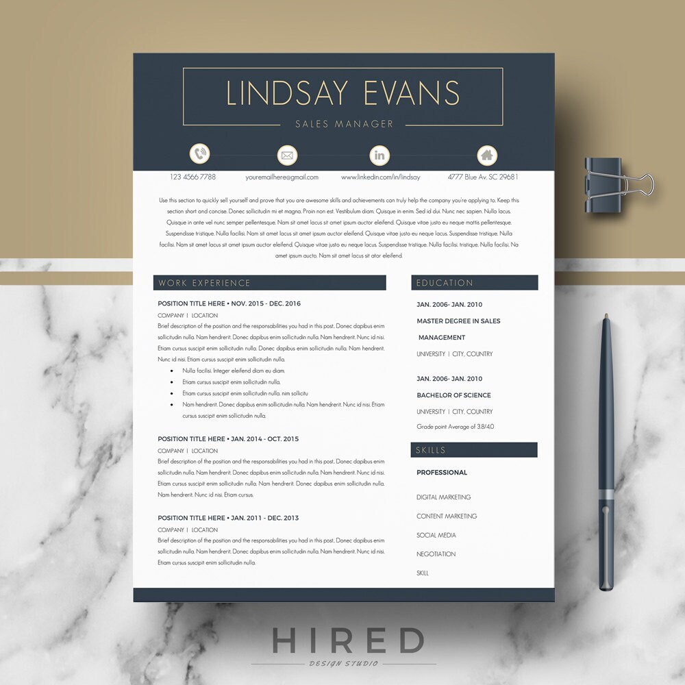 Sales Manager Resume Template Design for Word and Pages; Resume Format ...